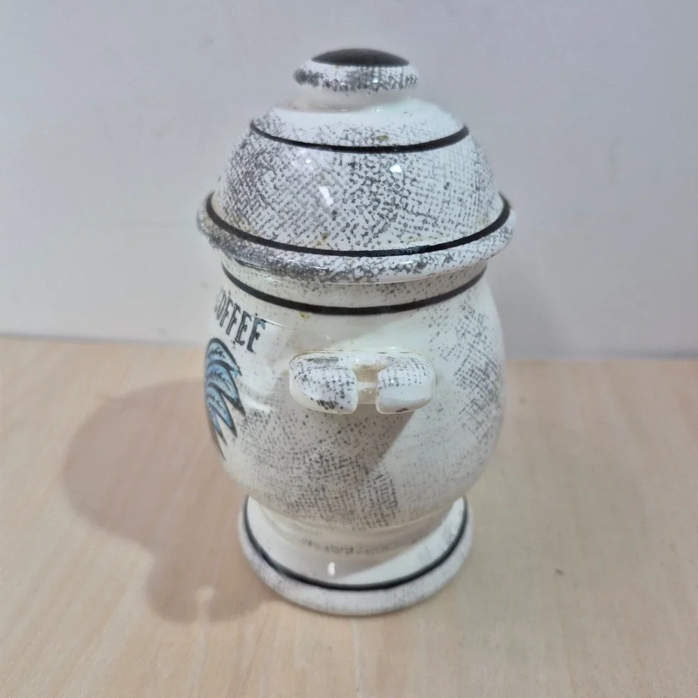 Viking Hand Made Instant Coffee Jar Rooster Ceramic Vintage Kitchen Decor‎